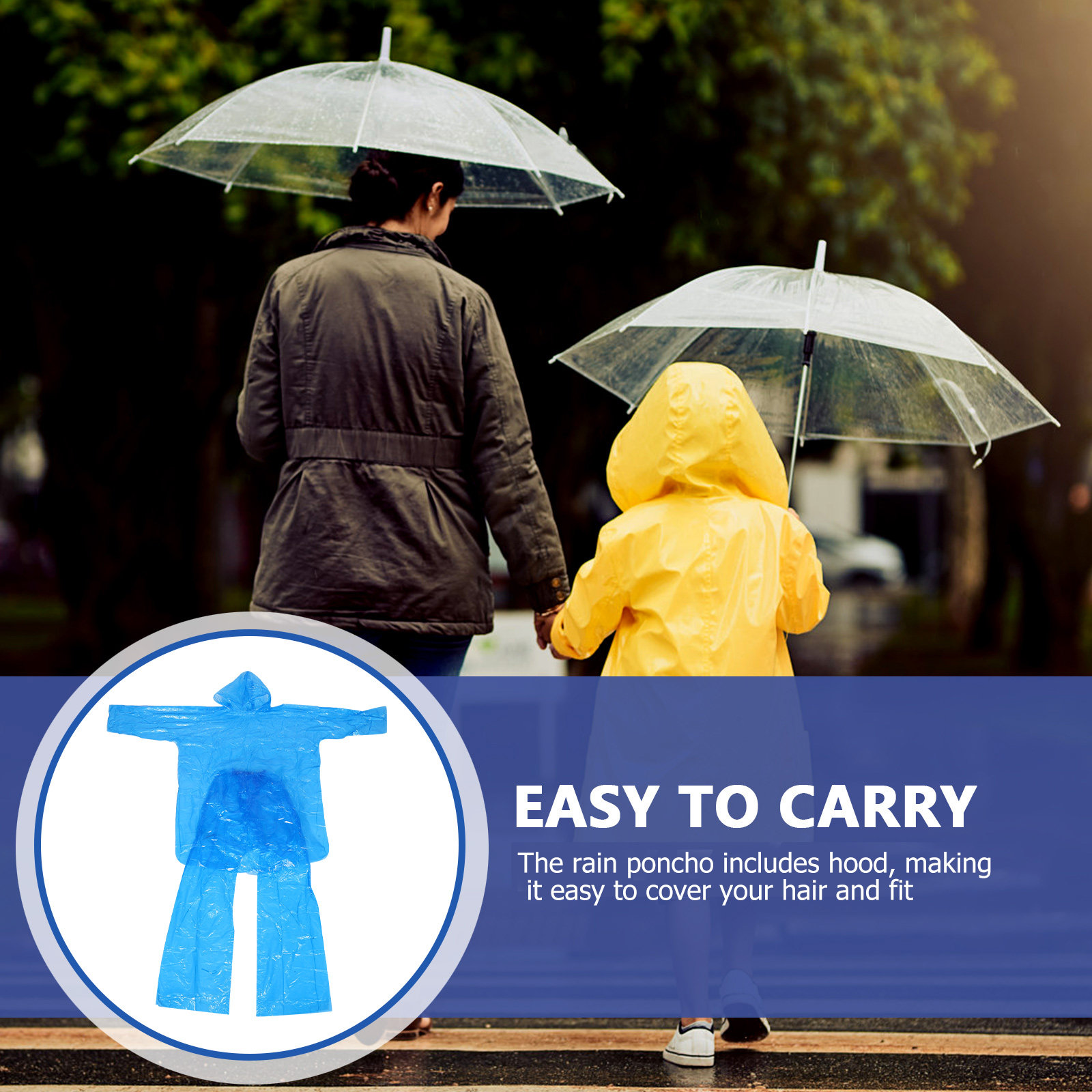 Emergency Poncho Rain - Şeffaf Yağmurluk Seti Plastik Kapüşonlu Tam